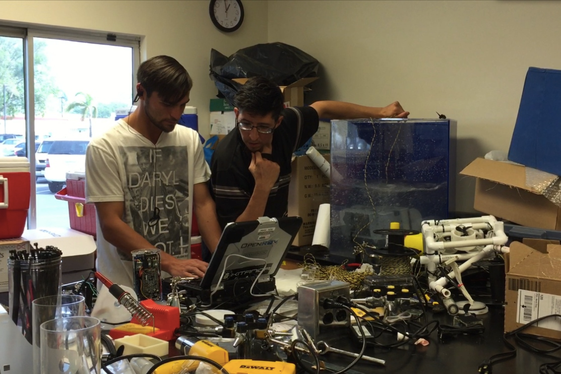Chris and Paul prepping a newly built ROV.  This is one of three they have been working on since the beginning of February. 