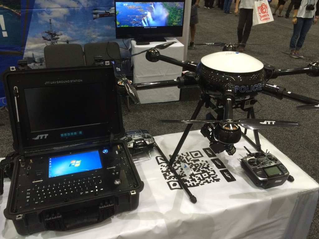 JTT's Chinese Police UAV currently being sold for use to Chinese law enforcement agencies. This display was at JTT's booth at IDE 2015.